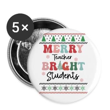 Merry Teacher - Professeur de Noël Retro Groovy - Lot de 5 grands badges (56 mm) - blanc - Devant