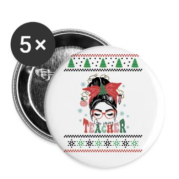 Merry Teacher Retro Groovy Christmas Xmas Women - Buttons large 2.2''/56 mm (5-pack) - white - Front