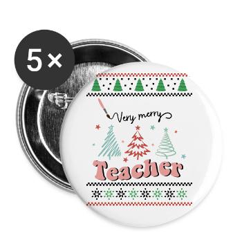 Very Merry Teacher Retro Groovy Christmas Xmas - Buttons groß 56 mm (5er Pack) - Weiß - Vorne