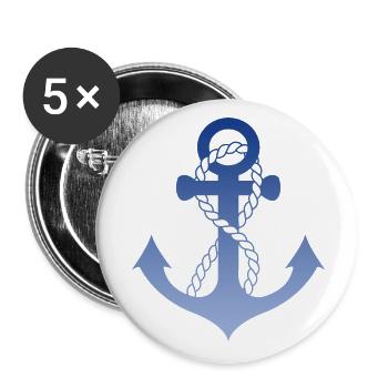 Blauer Anker, maritim, nautisch, Segler, Kapitän - Buttons groß 56 mm (5er Pack) - Weiß - Vorne