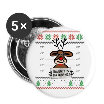 Naughty is the new Nice - Retro Ugly Christmas - Buttons groß 56 mm (5er Pack) - Weiß - Vorne