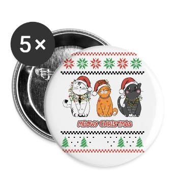Meowy Christmas Santa Cats Retro Ugly Christmas - Buttons groß 56 mm (5er Pack) - Weiß - Vorne