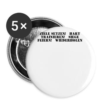 Fitness - Ziele setzen, hart trainieren, Siege - Buttons groß 56 mm (5er Pack) - Weiß - Vorne