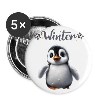 Süßer Baby Pinguin im Winter - Buttons groß 56 mm (5er Pack) - Weiß - Vorne