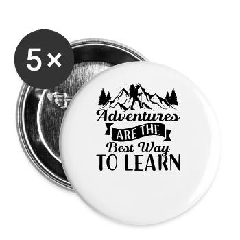 Adventures and Learn - Outdoor Traveling Hiking - Buttons large 2.2''/56 mm (5-pack) - white - Front