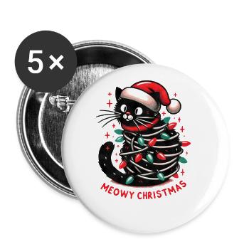 Meowy Christmas - Funny Holidays Funny Christmas - Buttons groß 56 mm (5er Pack) - Weiß - Vorne