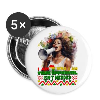 Black Queen Curly Afro - Célébrez l’histoire des Noirs - Lot de 5 grands badges (56 mm) - blanc - Devant