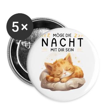Möge die Nacht mit dir sein - Schlafshirt Katze - Buttons groß 56 mm (5er Pack) - Weiß - Vorne