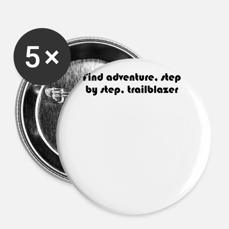 Wandern - Find adventure, step by step, - Buttons groß 56 mm (5er Pack) - Weiß