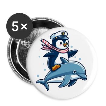 Sailing Penguin Riding A Dolphin - Buttons large 2.2''/56 mm (5-pack) - white - Front