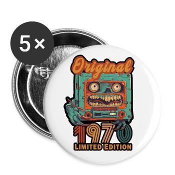 Original 1970 Limited Edition Kassette Geburtstag - Buttons groß 56 mm (5er Pack) - Weiß - Vorne
