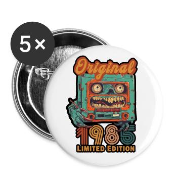Cassette originale 1985 en édition limitée Anniversaire - Lot de 5 grands badges (56 mm) - blanc - Devant
