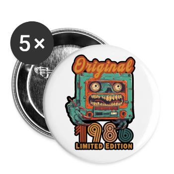 Édition limitée originale 1986 cassette anniversaire - Lot de 5 grands badges (56 mm) - blanc - Devant