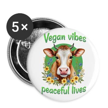 Vegane Vibes für ein friedliches Leben - Buttons groß 56 mm (5er Pack) - Weiß - Vorne