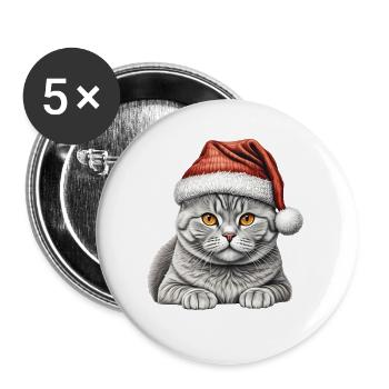 Amerikanisch Kurzhaar Weihnachtskatze - Buttons groß 56 mm (5er Pack) - Weiß - Vorne