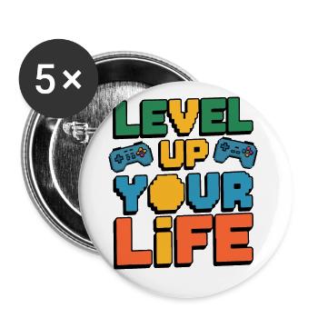 Améliorez votre vie - Motif pour les joueurs - Lot de 5 grands badges (56 mm) - blanc - Devant