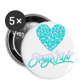 Stay Wild mit Leoparden-Musterherz - Buttons groß 56 mm (5er Pack) - Weiß - Vorne