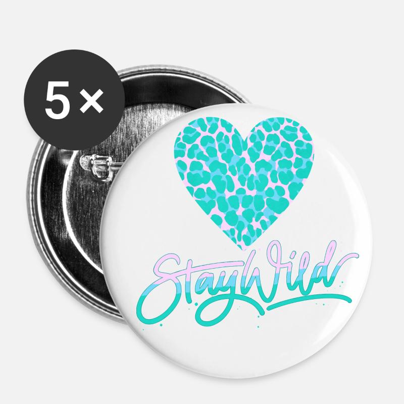 Stay Wild with leopard pattern heart - Buttons large 2.2''/56 mm (5-pack) - white
