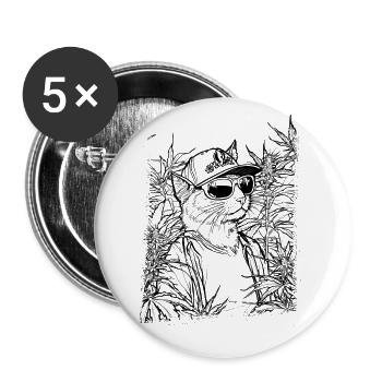 Coole Katze im Hanf: Lässiger Kiffer Sonnenbrille - Buttons groß 56 mm (5er Pack) - Weiß - Vorne