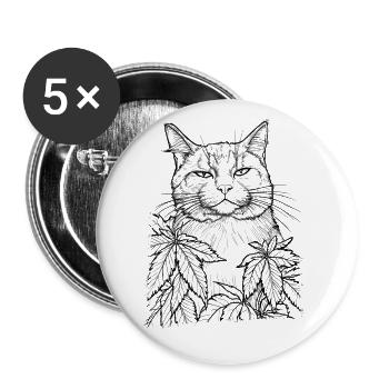 Cat with Hemp : Funny Look House Tiger - Buttons large 2.2''/56 mm (5-pack) - white - Front