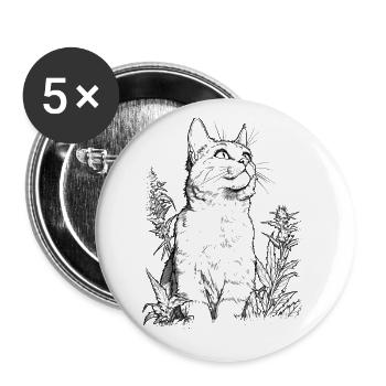 Chat avec mauvaise herbe Contour : Tigre de maison drôle - Lot de 5 grands badges (56 mm) - blanc - Devant