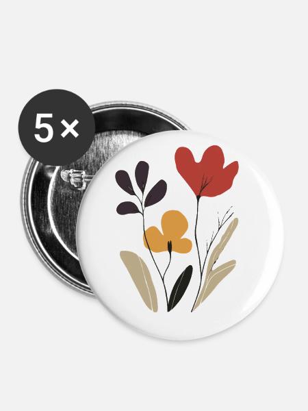 Abstrakte Blüte Blumen Kunst: Farbenfroh & Sommer - Buttons groß 56 mm (5er Pack) - Weiß