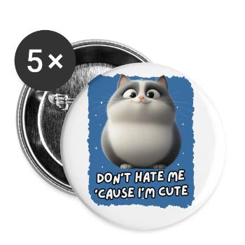 Chat mignon avec un dicton : Humour pour les fans de chats - Lot de 5 grands badges (56 mm) - blanc - Devant