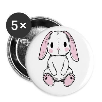 Süßes Plüsch-Hässchen: Niedliches Design für Fans - Buttons groß 56 mm (5er Pack) - Weiß - Vorne