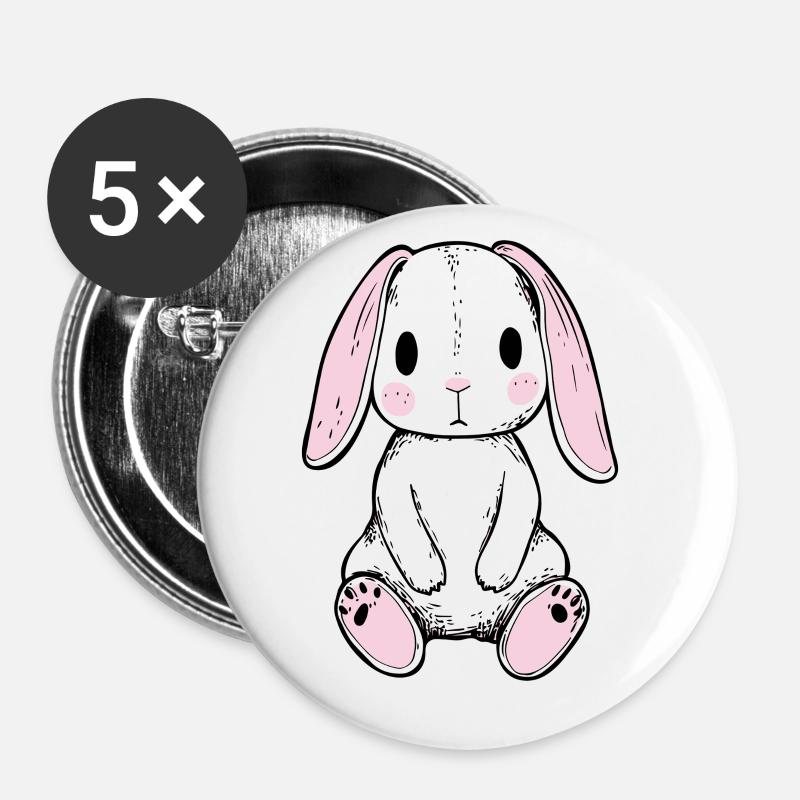 Cute Plush Bunny: Cute Design for Fans - Buttons large 2.2''/56 mm (5-pack) - white