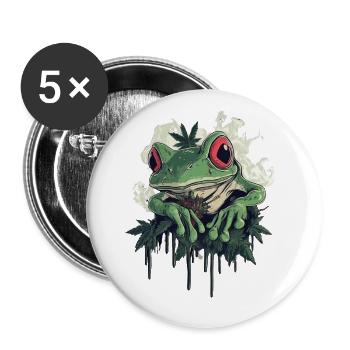 Frosch mit roten Augen und Weed-Blüte Weed Frosch - Buttons groß 56 mm (5er Pack) - Weiß - Vorne