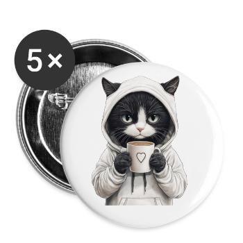 Cool cat with sunglasses & coffee - Buttons large 2.2''/56 mm (5-pack) - white - Front