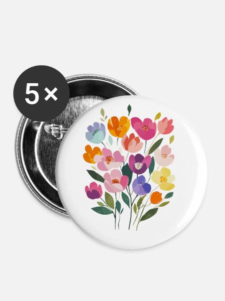 Matisse inspiriert: Farbenfroher Blumenstrauß - Buttons groß 56 mm (5er Pack) - Weiß