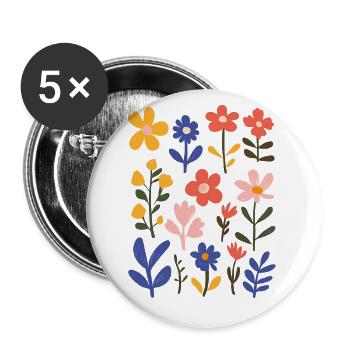 Matisse inspiriert: Fröhliches Blumenmuster Bunt - Buttons groß 56 mm (5er Pack) - Weiß - Vorne