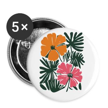 Matisse inspiriert: Florales Muster in Orange Pink - Buttons groß 56 mm (5er Pack) - Weiß - Vorne