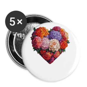 Herz aus üppigen Blüten - Farbenreiche Blumenkunst - Buttons groß 56 mm (5er Pack) - Weiß - Vorne