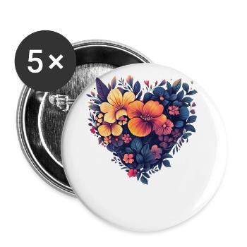 Heart of Stylized Flowers - Modern Floral Art - Buttons large 2.2''/56 mm (5-pack) - white - Front