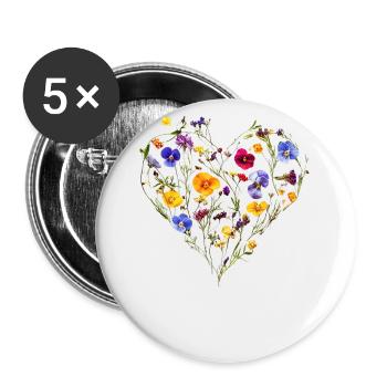 Cœur de fleurs délicates - Printanier - Lot de 5 grands badges (56 mm) - blanc - Devant