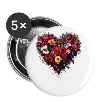 Cœur de fleurs riches - Splendeur florale luxuriante - Lot de 5 grands badges (56 mm) - blanc - Devant