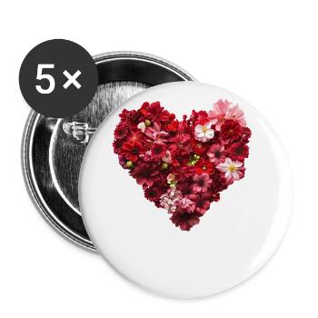 Herz aus roten Blüten - Leidenschaftliche Blumenpr - Buttons groß 56 mm (5er Pack) - Weiß - Vorne