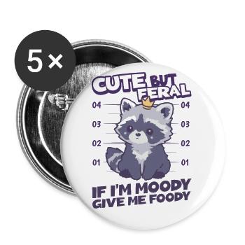 Cute but Feral - Cute Raccoon Saying for Kids - Buttons large 2.2''/56 mm (5-pack) - white - Front