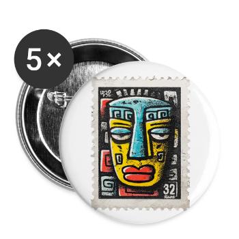 Bunte Maske im Tribal-Stil auf Briefmarke - Buttons groß 56 mm (5er Pack) - Weiß - Vorne
