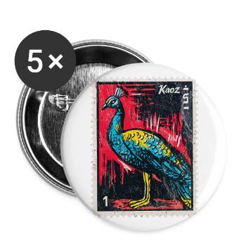 Pfau auf Briefmarke – elegant & bunt - Buttons groß 56 mm (5er Pack) - Weiß - Vorne