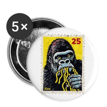 Gorille mange des nouilles – Timbre de bande dessinée - Lot de 5 grands badges (56 mm) - blanc - Devant