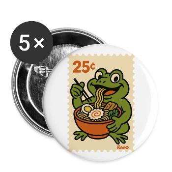 Glücklicher Frosch mit Ramen auf Briefmarke - Buttons groß 56 mm (5er Pack) - Weiß - Vorne