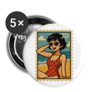 Summer Sun Garland Retro Postage Stamp - Buttons large 2.2''/56 mm (5-pack) - white - Front