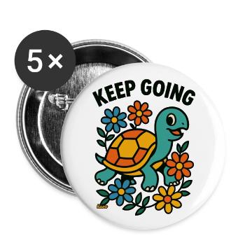 Motivierende Schildkröte mit Blumen - Buttons groß 56 mm (5er Pack) - Weiß - Vorne