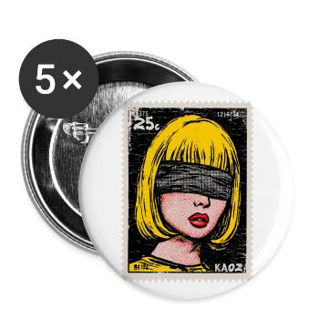 Woman with blindfold in pop art stamp - Buttons large 2.2''/56 mm (5-pack) - white - Front