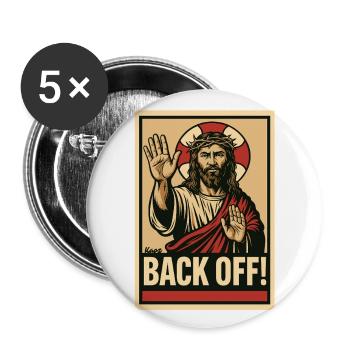 Jesus sagt Stopp und Abstand halten - Buttons groß 56 mm (5er Pack) - Weiß - Vorne
