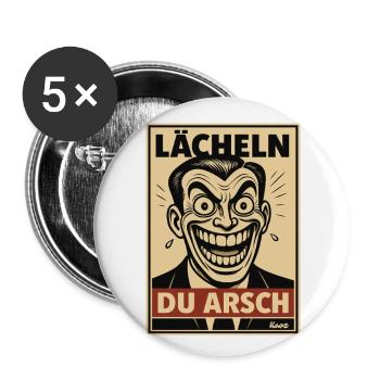 Lächeln du Arsch Sarkamsmus Comic im Retro Stil - Buttons groß 56 mm (5er Pack) - Weiß - Vorne