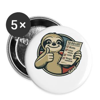 Faultier mit To Do Liste für echte Faulpelze - Buttons groß 56 mm (5er Pack) - Weiß - Vorne